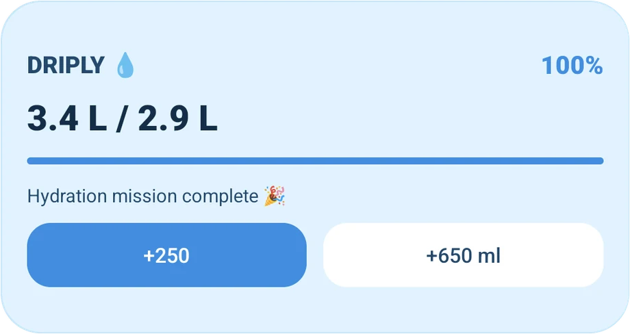 Full Driply widget with daily progress and quick-add buttons